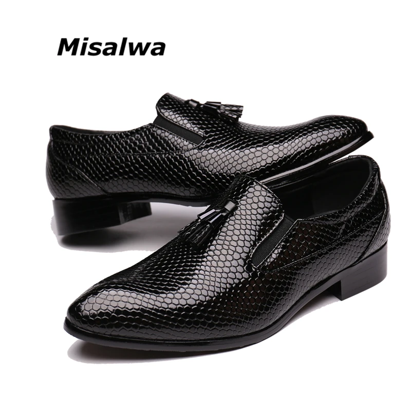 Misalwa/размеры 38-47; Мужские модельные туфли в британском стиле с кисточками; мужские оксфорды из искусственной кожи со змеиным узором без шнуровки; повседневные лоферы на плоской подошве для мужчин