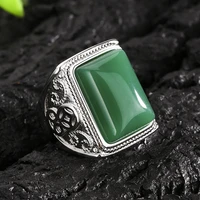 2021 new boutique green chalcedony inlaid open mouth ring men s natural gemstone banquet anniversary for father boyfriend gift