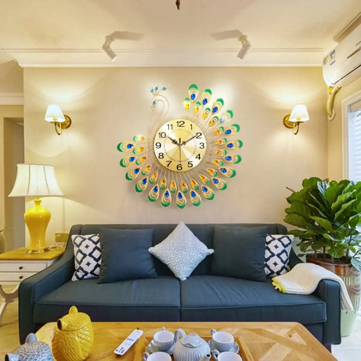 

DIY Decorative Wall Clocks Crafts 3D Gold Diamond Peacock Wall Clock Metal Watch for Home Room Office Decor Ornaments 38X38cm