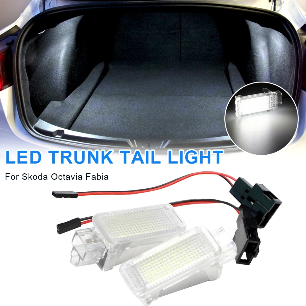 SUHU 2Pcs LED 6000K Luggage Trunk Lamp Interior Dome Light for Skoda Octavia Fabia Superb Roomster Kodiaq Yeti Compartment Lamps 