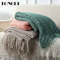 tongdi soft warm popular fashionable lace fringed knitting wool blanket pretty gift for girl all season handmade sleeping bag