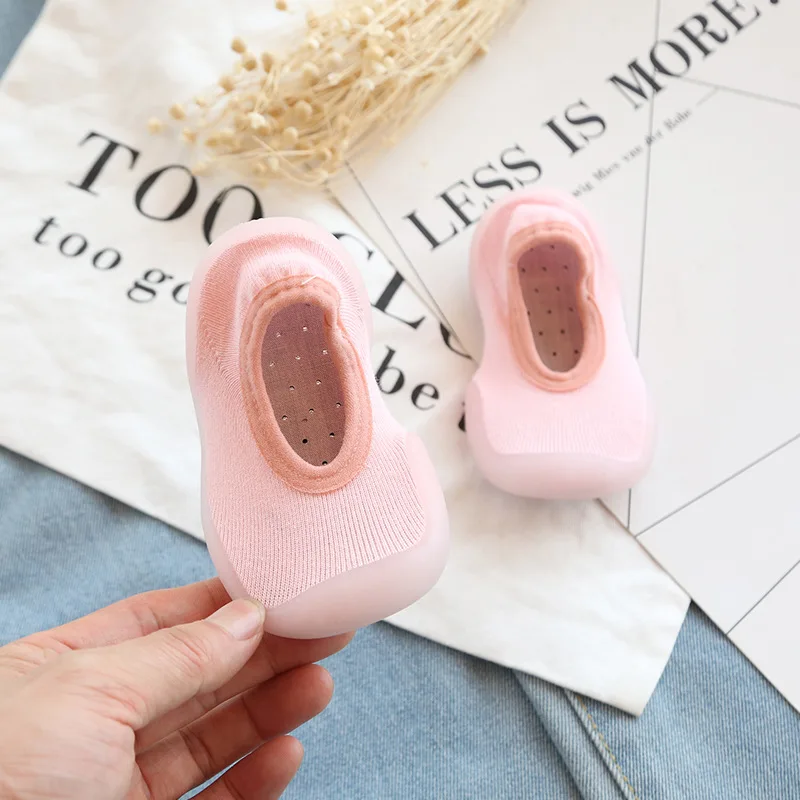 Дышащие нескользящие носки для малышей однотонные обувь маленьких девочек с