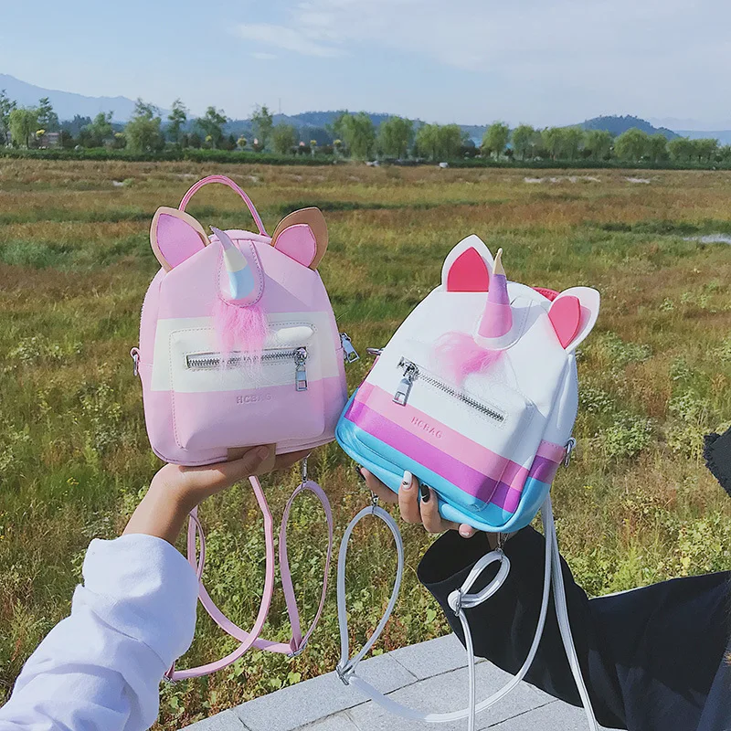 

Fashion Personality Contrast Color Inkjet Unicorn Backpack Creative Cartoon Color Matching Women's Small Shoulder Bag For Gilrs