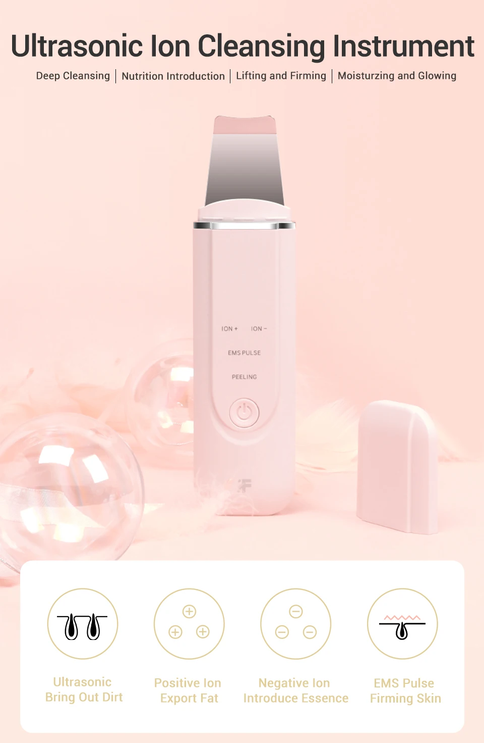 Xiaomi inFace Ultrasonic Ion Cleansing Instrument Massage Skin Scrubber Peeling Shovel Facial Pore Cleaner Machine