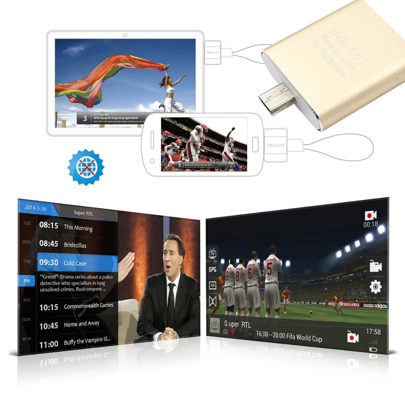 DVB-T2 HD цифровой ТВ-тюнер спутниковый приемник планшет Pad TV HDTV ключ с микро USB для Android мобильного телефона и ipad видео