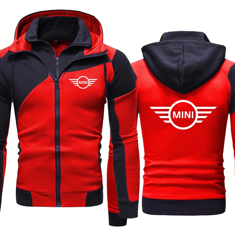 

High quality Men Fake Two Mini car Logo Printing Spring Autumn Fashion Casual Men's zip Sweatshirt Pure cotton Men's jacket