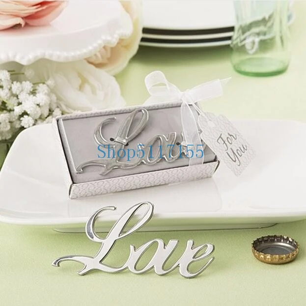 

50pcs/lot Love Themed Silver Chrome Metal Beer Bottle Opener Event Party Favour Wedding Door Gifts