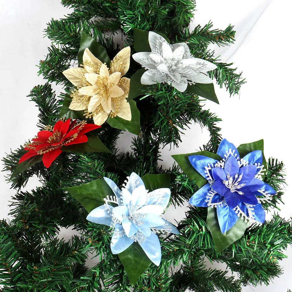 

2021 New Christmas Decorations Layout Onion Cloth Christmas Flower 18cm Christmas Flower Christmas Tree Decoration Accessories