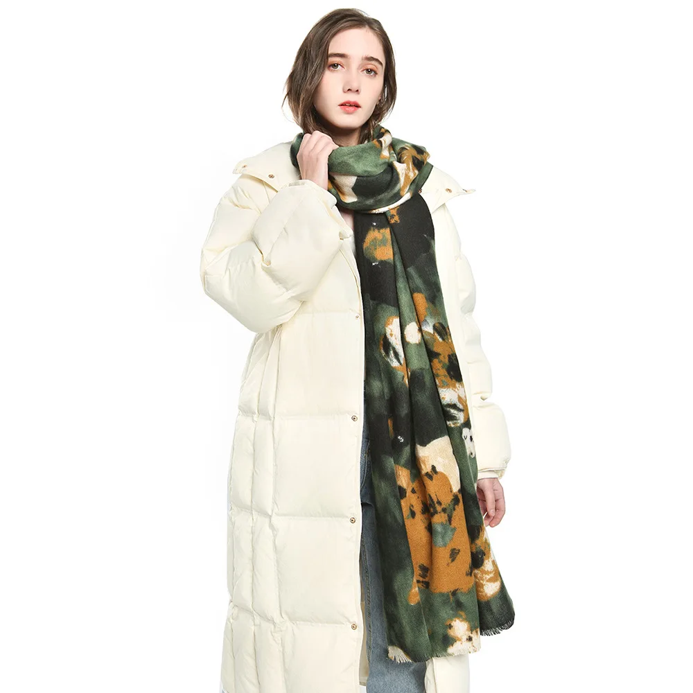 

European and American high-quality fashion ladies scarf autumn and winter retro fashion tie-dye printing thick imitation cashmer