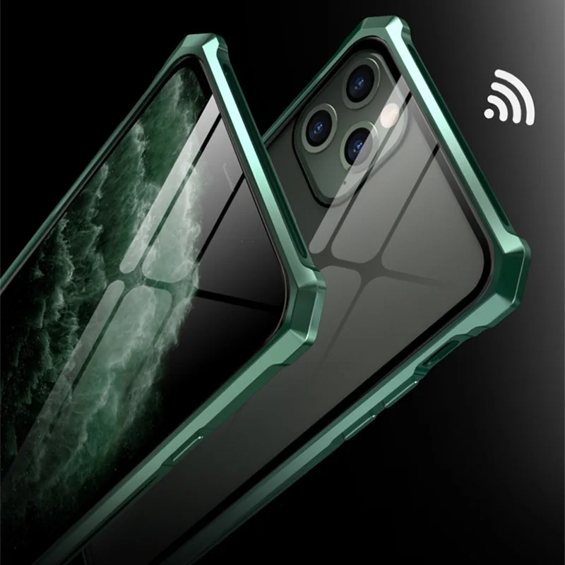 2019 New Phone Case For iPhone 11 Pro Max Snap Button Original Aluminum Metal Frame Bumper Tempered Glass Back Full Cover Funda |