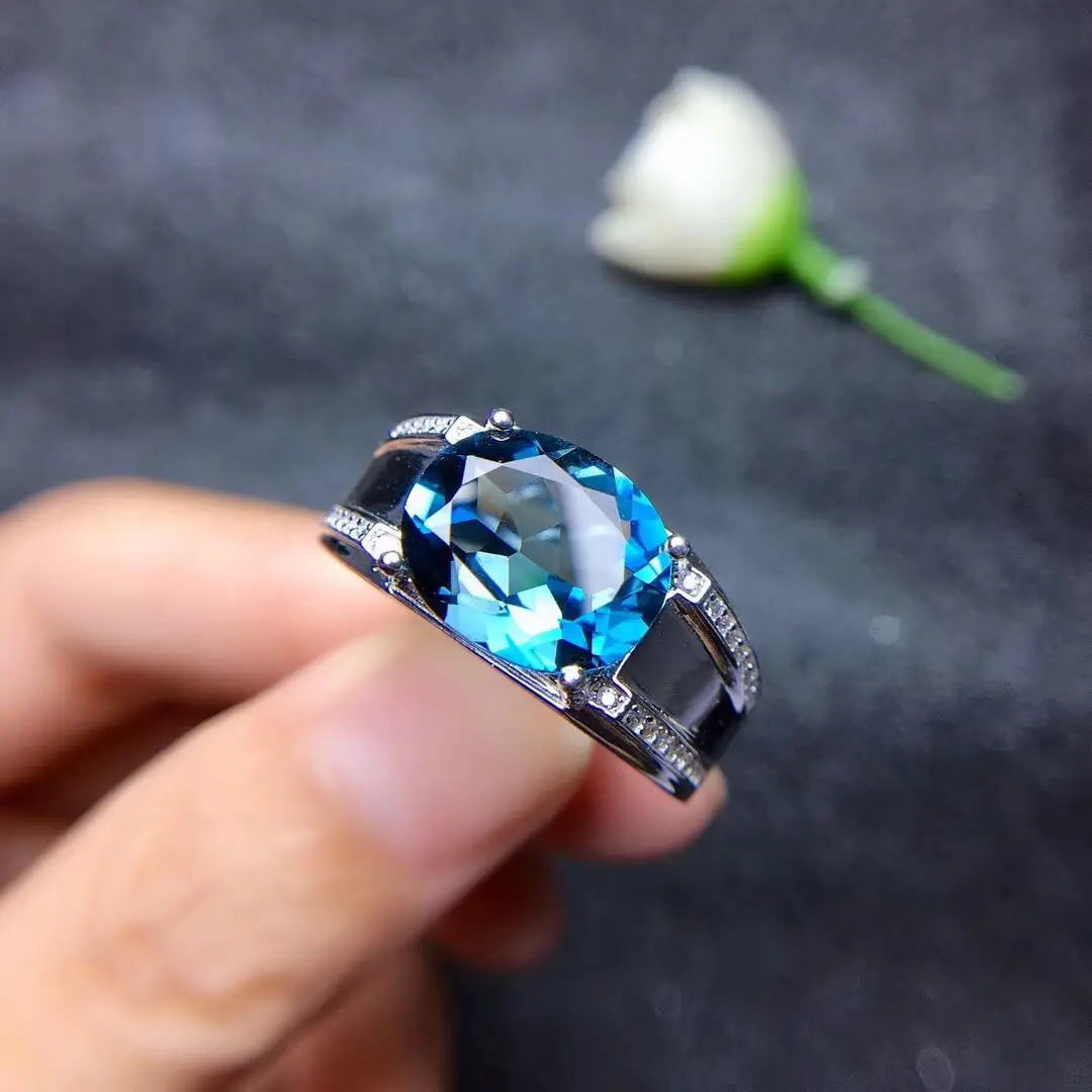 

Customized New London Blue Topaz Sterling Silver Open Man's Ring Couple Ring Simple Elegant for Boyfriend with Certificate Free