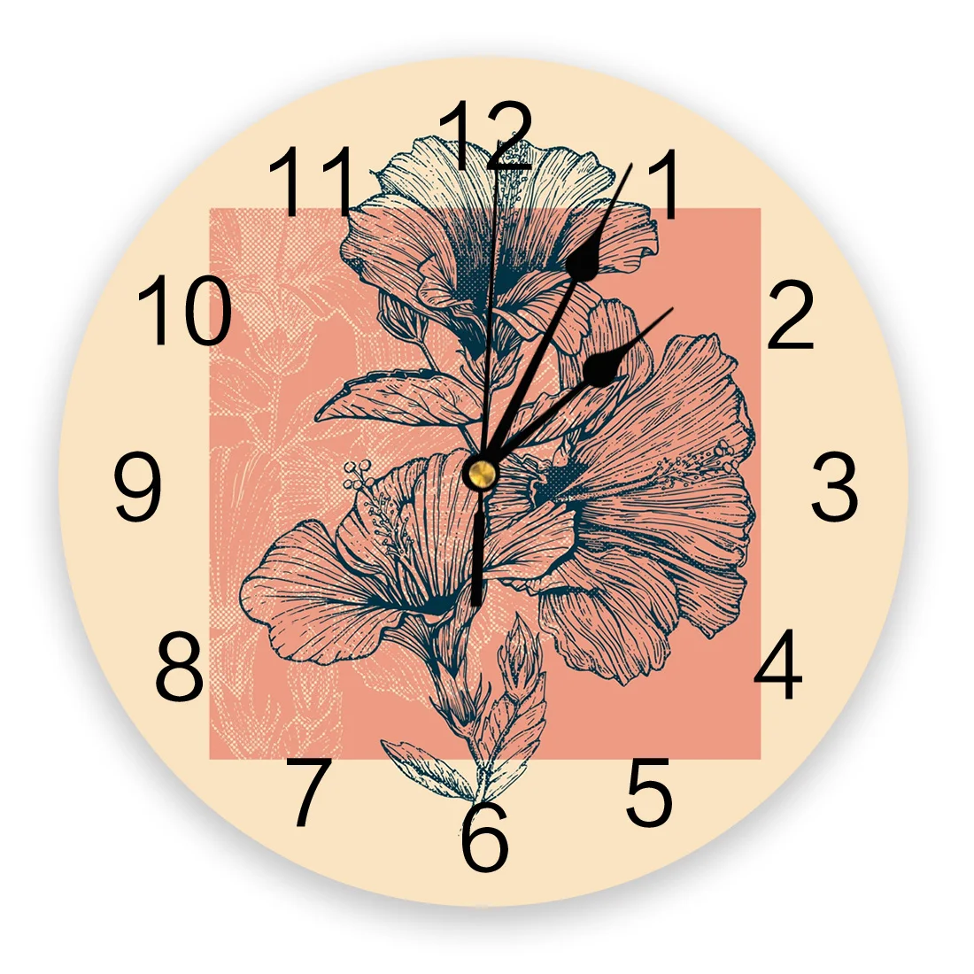 

Hibiscus Flowers Colors Wall Clock Home Decor Bedroom Silent Oclock Watch Wall for Kitchen Living Room Wall Digital Clock