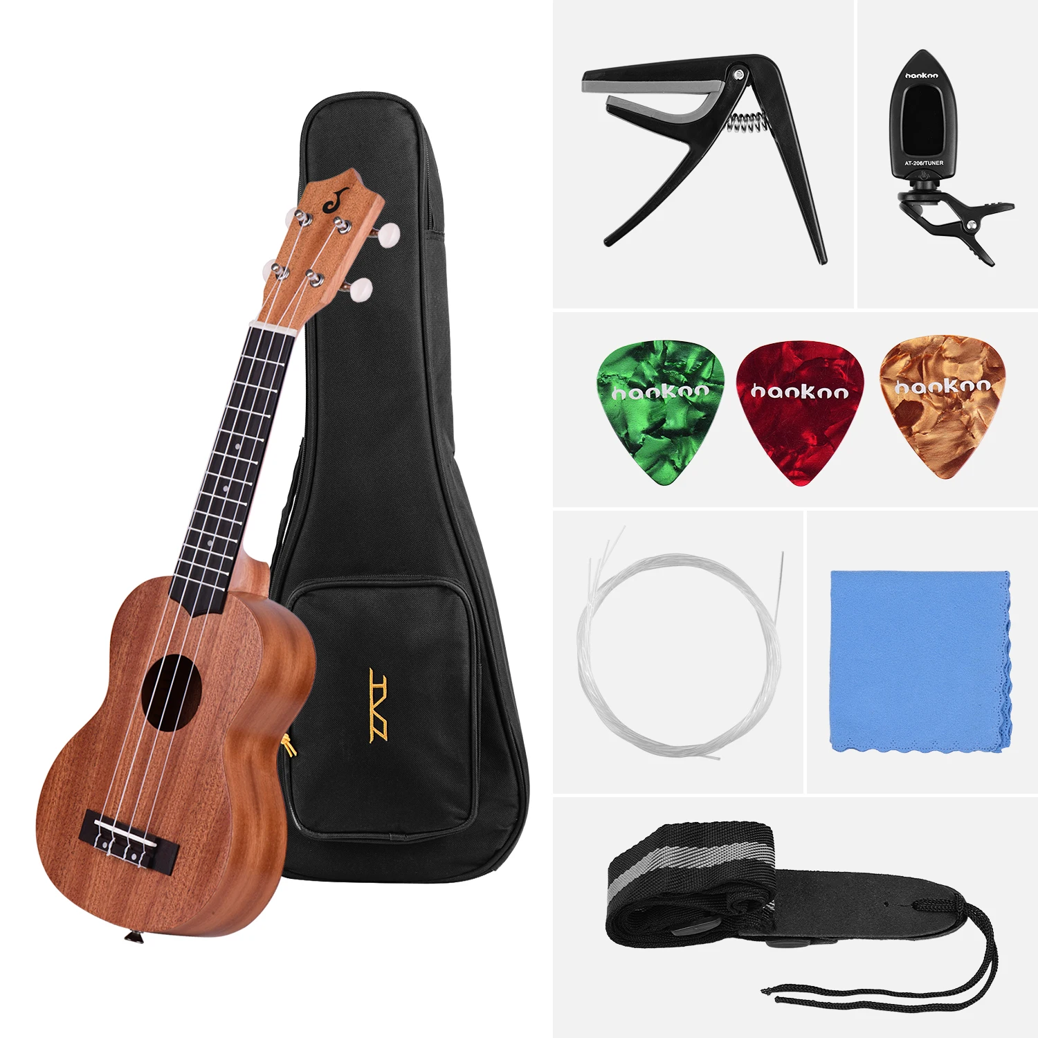 

21 Inch Acoustic Soprano Ukulele Ukelele Uke Merbau Plywood Body with Gig Bag Tuner Uke Strap Picks Cleaning Cloth Capo Red Blue