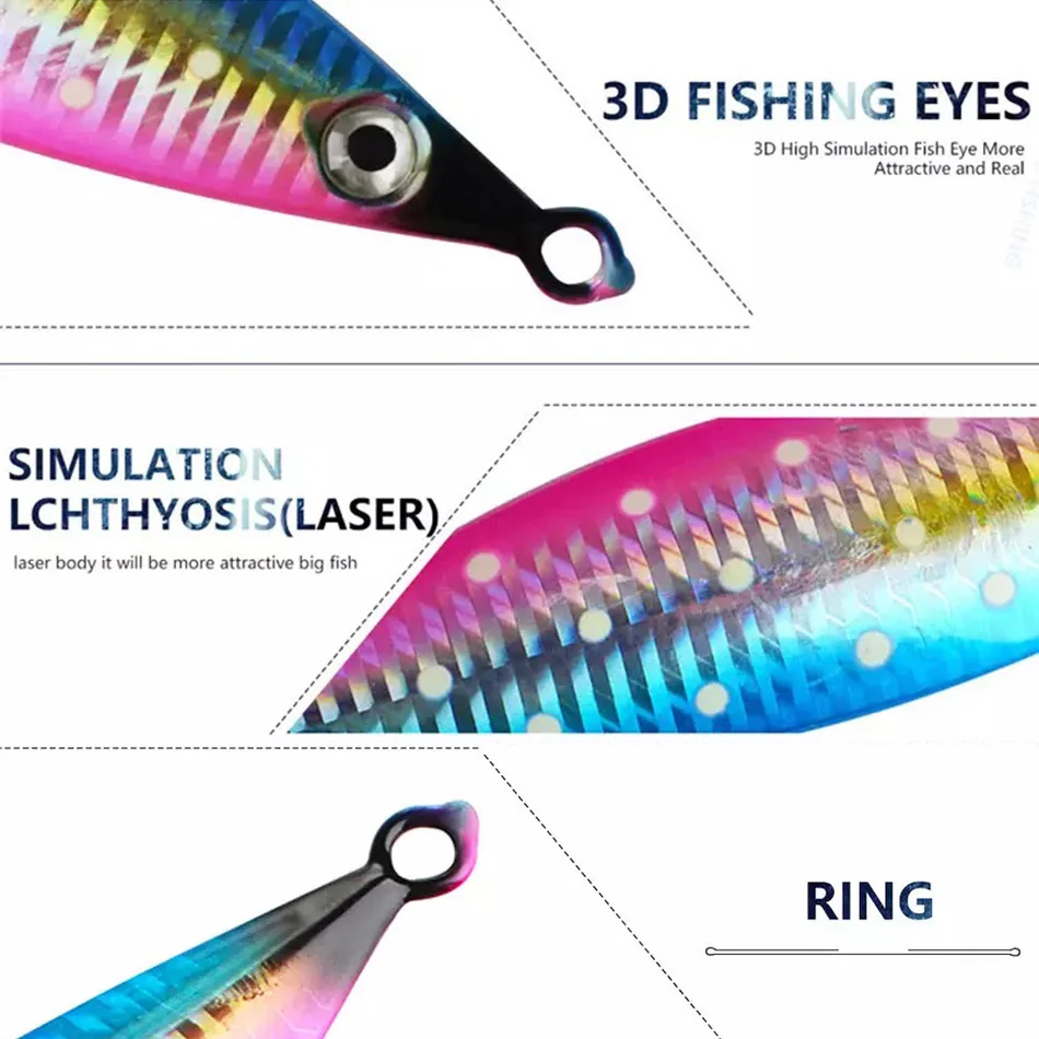 Metal Fishing Lure 4PCS Lead Jig 20g 40g 60g 3D Eyes Spoon Hard Artificial Bait Laser 4 Colors Wobbler Accessories | Спорт и