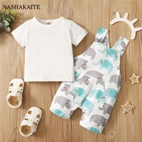 cartoon baby clothes set for newborn boy jumpsuit o neck baby romper summer cotton overalls for toddler clothing male 2 pcs