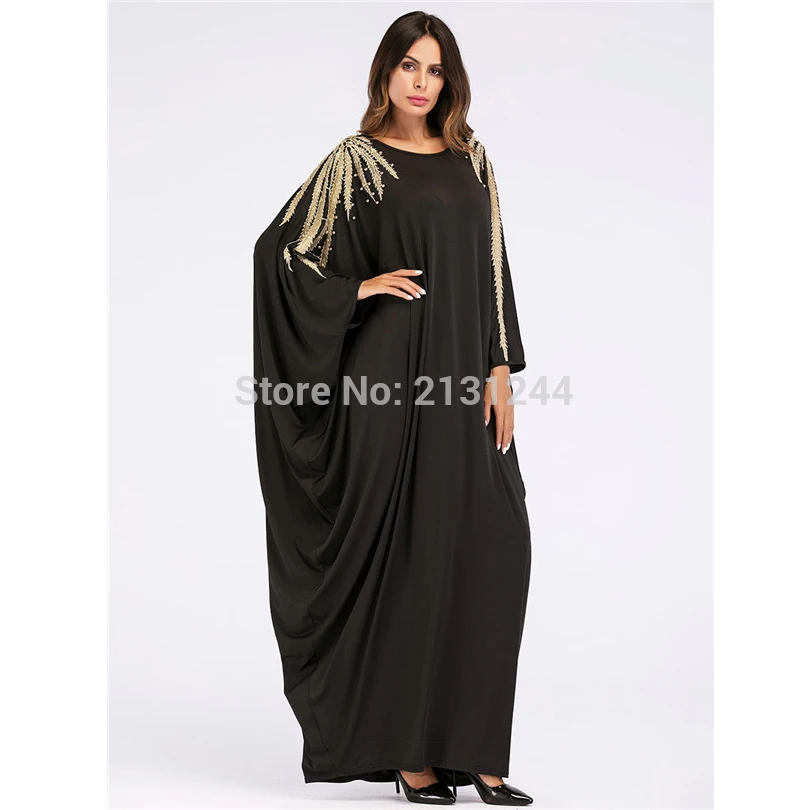 Мусульманское Бисероплетение Макси платье абайя аппликации летучие мыши leeve
