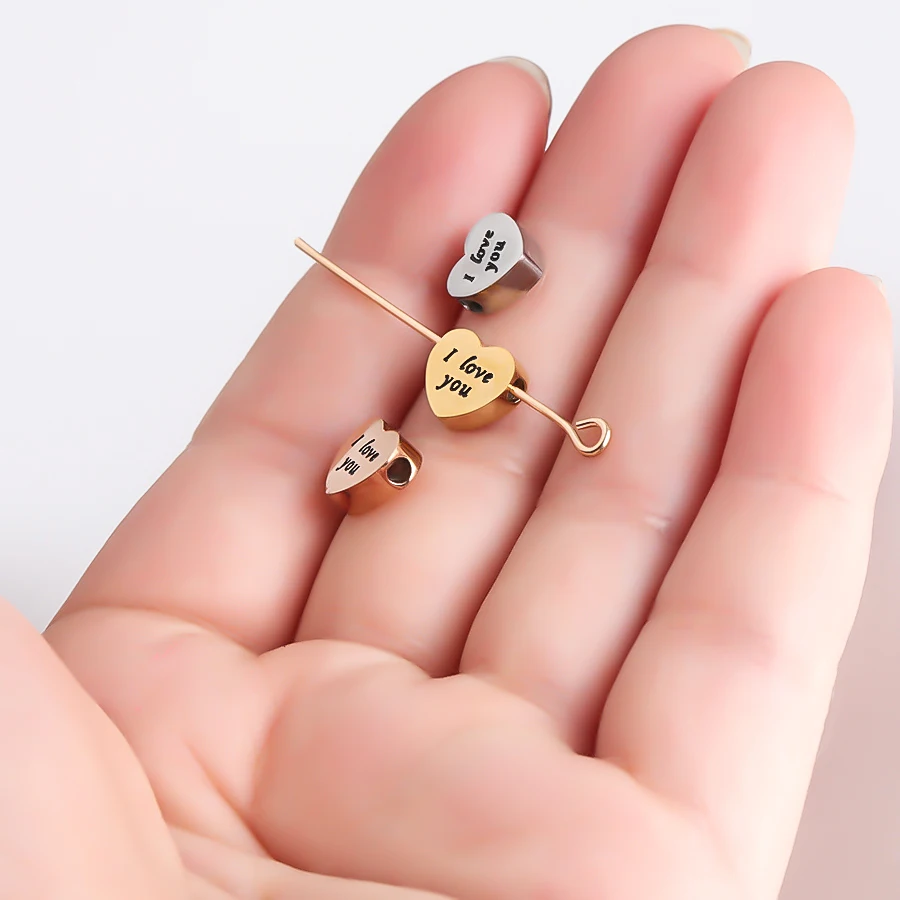 Бусины Semitree из нержавеющей стали с сердцем Я тебя люблю 5 шт.|Бусины| |