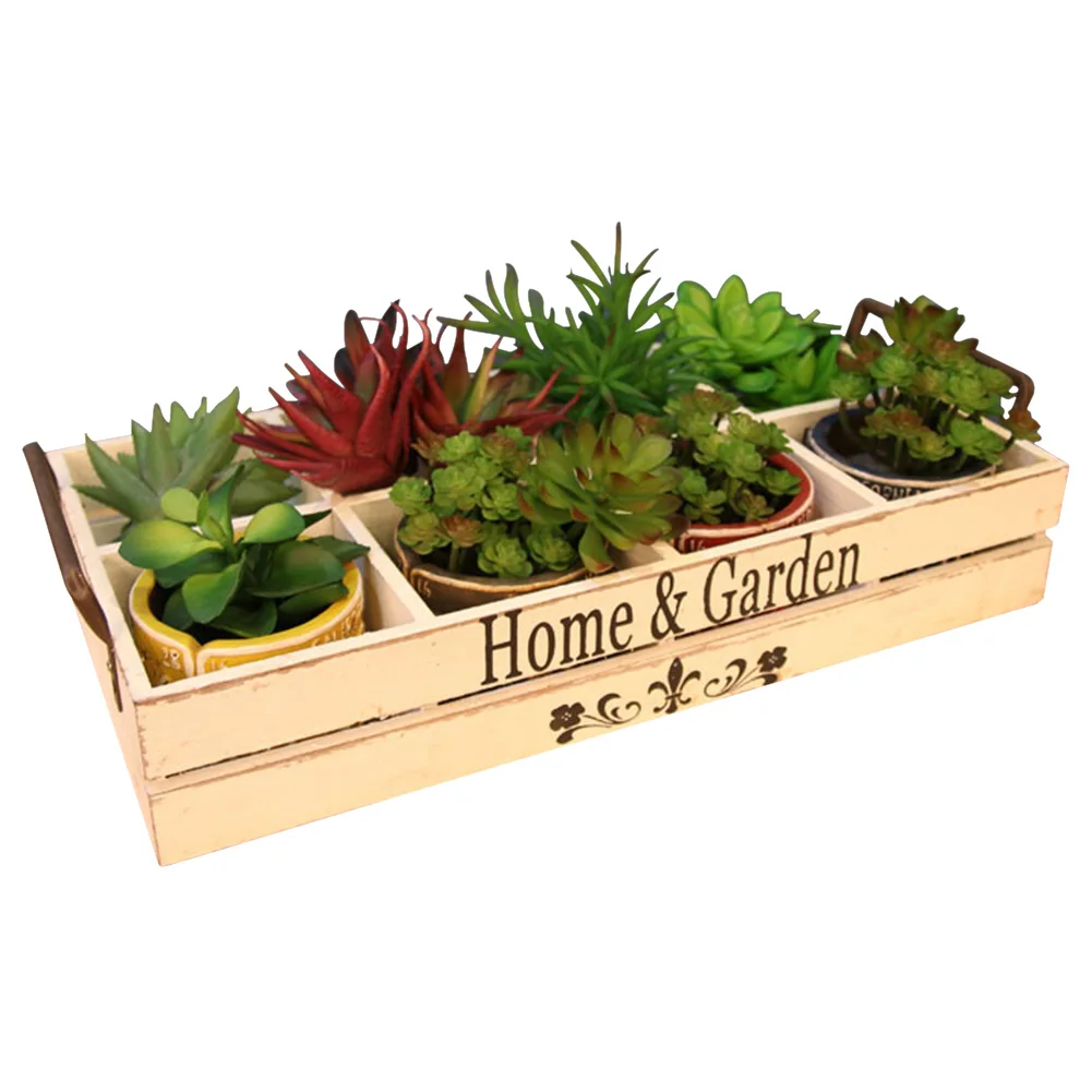 

With Handles Indoor Outdoor Flower Pot Tray Wooden Yard Storage Landscape Balcony Succulent Plant Garden Container 8 Grids