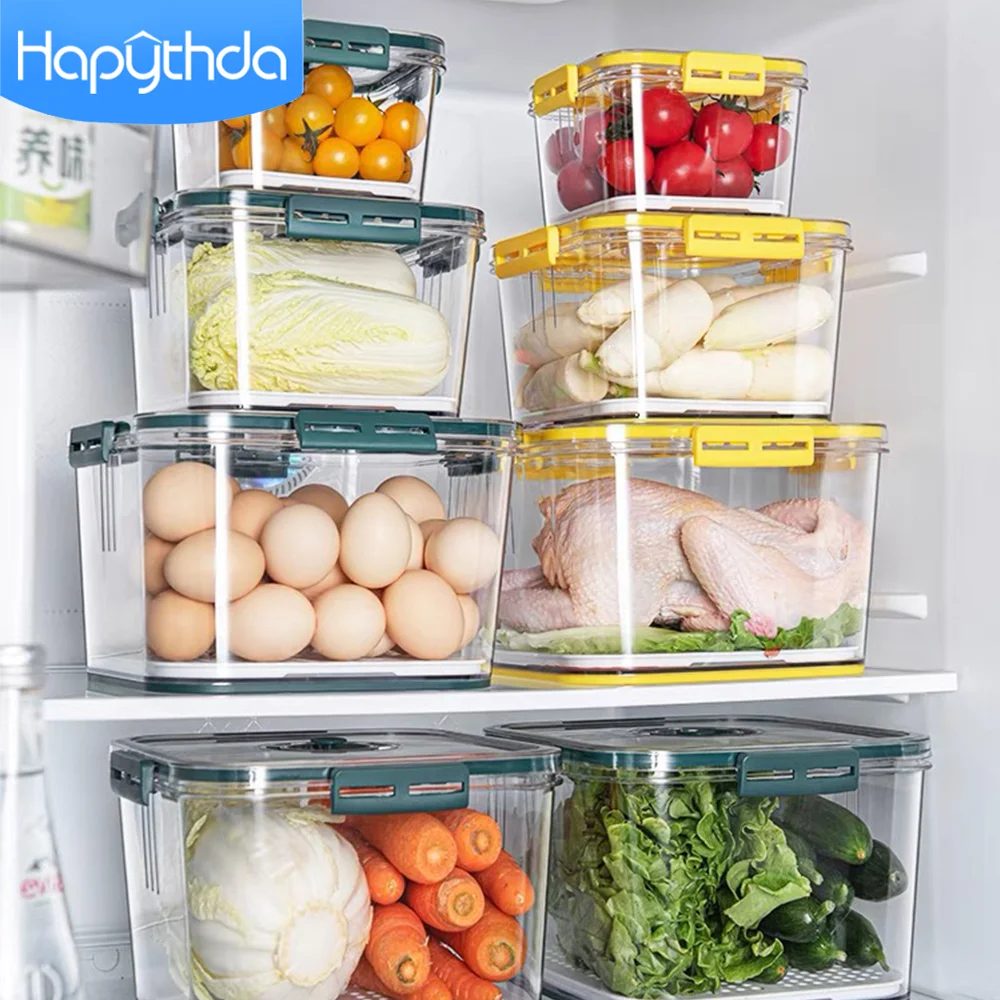 

Hapythda Refrigerator Storage Box Kitchen Storage Container Food Grade PET Transparent Timekeeping Frozen Organizer Box 5000ML