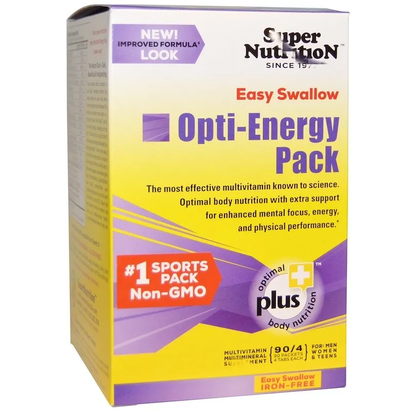 

Опти-энергетический пакет, Мультивитамин/мультиминерал, без железа, 90 пакетов, каждая упаковка (4 таблеток)