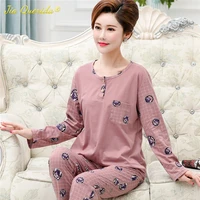 big size 4xl retro fashion pajamas set for women soft cotton round neck long sleeve loungewear for woman floral pijamas for lady