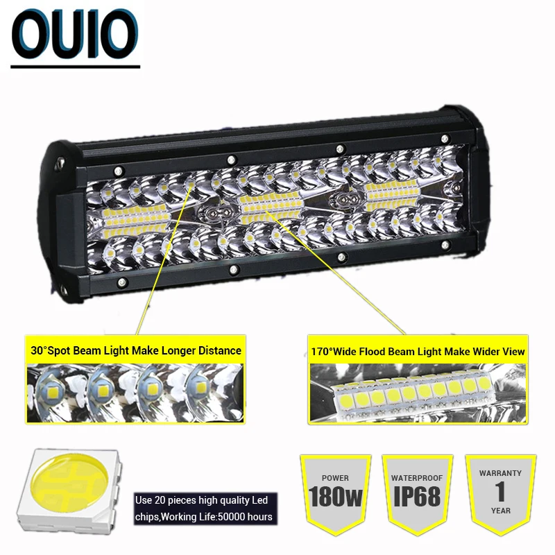 180 Вт светодиодный бар 10 дюймов светильник рабочий для вождения по бездорожью