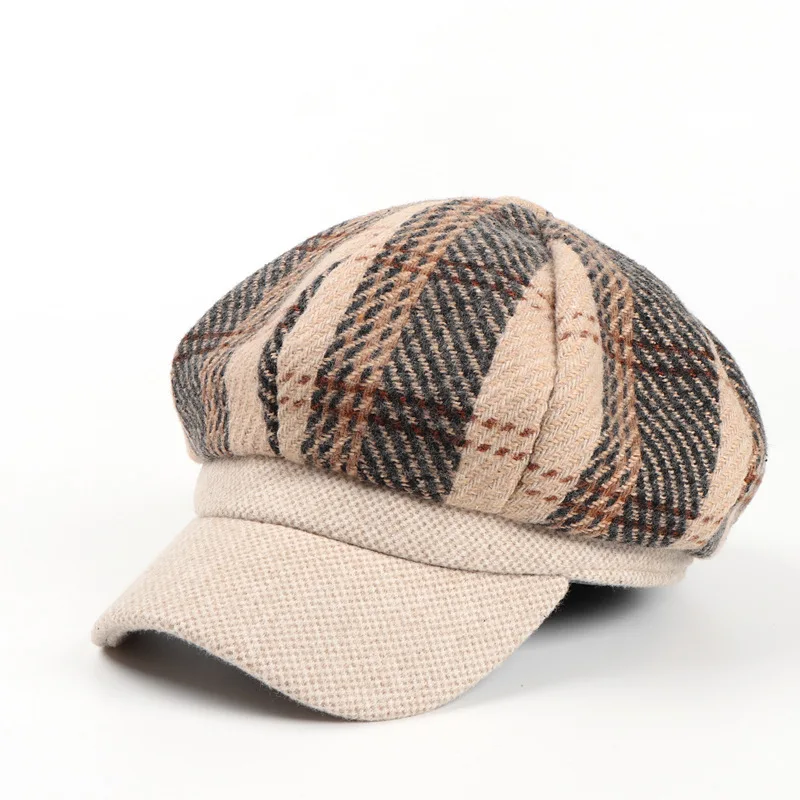 2020 хлопок плед Восьмиугольные шляпы для женщин и мужчин береты художника шляпа