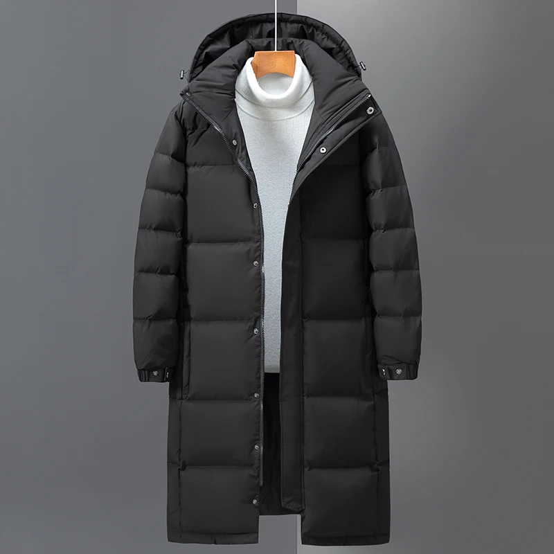 New Winter Down Jacket Men Casual Thicken Warm Hooded White Duck Parka Men' Mid-length Loose Fashion Jacket Unisex Down Overcoat