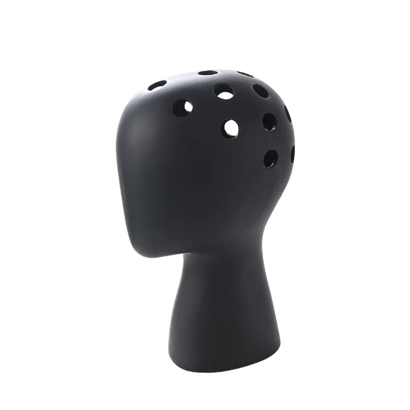 

Modern Abstract Art Minimalistic Pure Black White Ceramic Head Decor Ornament Pottery Flower Arrangement Pottery Head Flower Jar