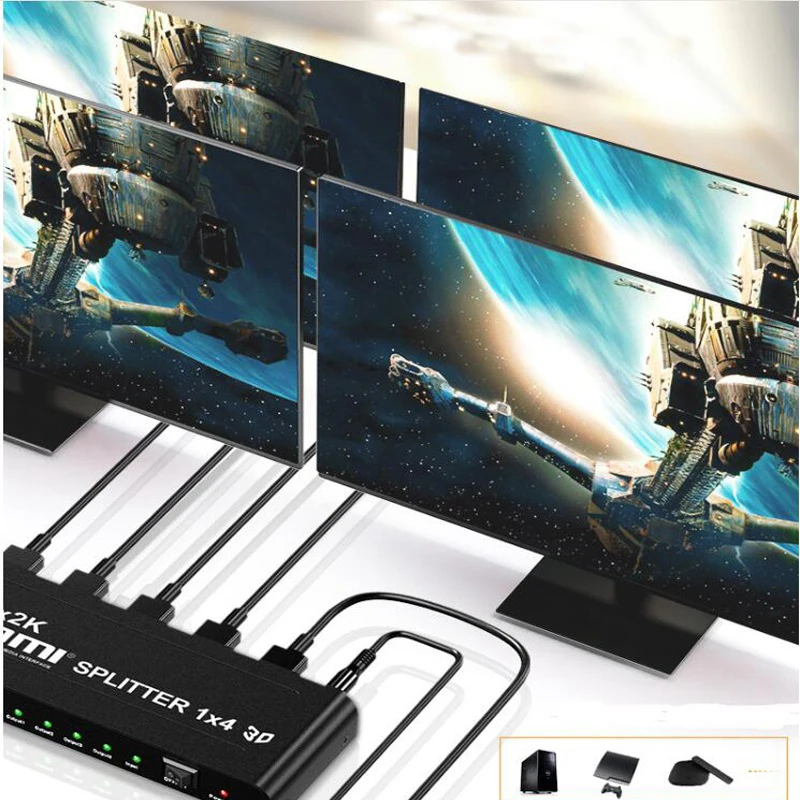 4K HDMI-совместимый сплиттер 1x4 3D усилитель ретранслятор преобразователь 1 в 4 выхода