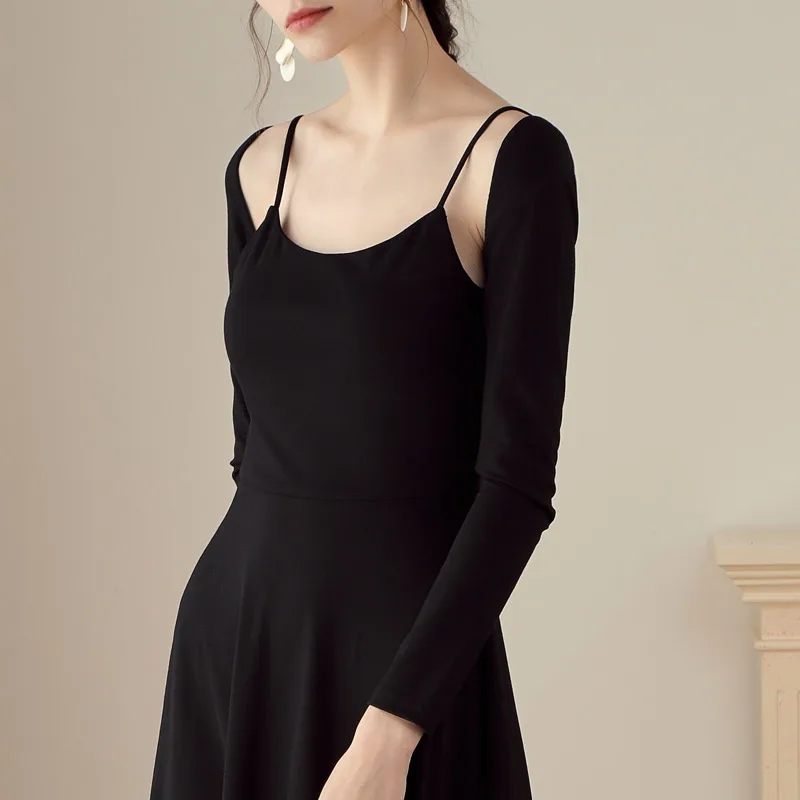 Женское офисное платье Max Spri черное однотонное ТРАПЕЦИЕВИДНОЕ ПЛАТЬЕ до