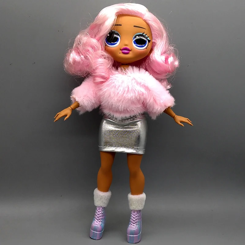 Подходит для куклы OMG модная Кукла розовое меховое платье серебряная юбка
