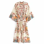 Женское пляжное кимоно с цветочным принтом, в стиле бохо