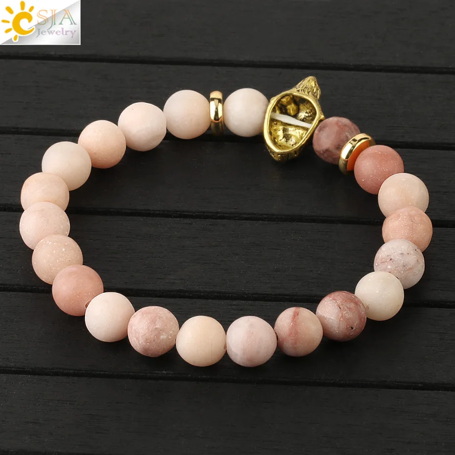 Женский браслет для йоги CSJA ярко-розовый эластичный с бусинами молитв Будды F440 |