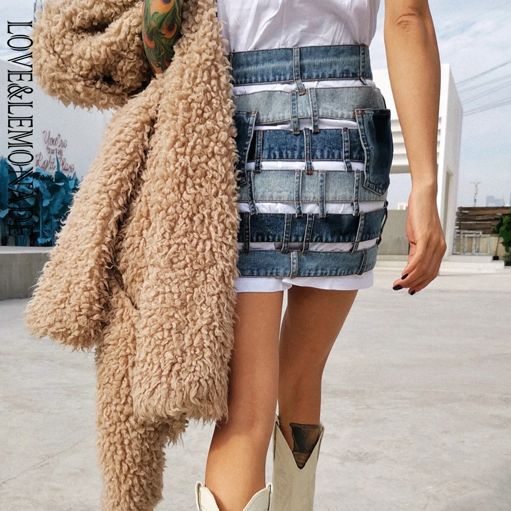 

LOVE & LEMONADE Sexy Street Denim Cutout Skirt LM90210