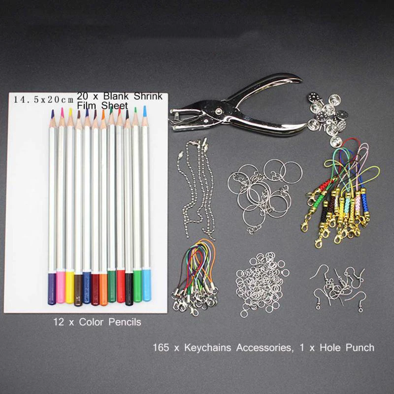 Juego de l&aacute;minas de pl&aacute;stico termorretr&aacute;ctiles para ni&ntilde;os, juego de llaveros DIY de 43/208 piezas, papel Shrinky, Kit de l&aacute;minas de pl&aacute;stico termorretr&aacute;ctiles, juguetes para padres e hijos-1