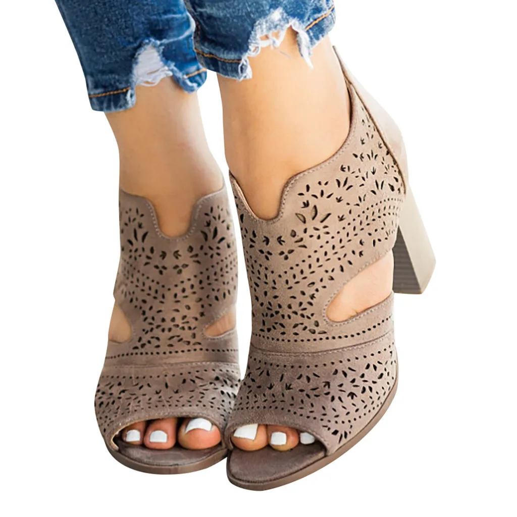 Женские босоножки на молнии JAYCOSIN черные повседневные с вырезами высоком каблуке