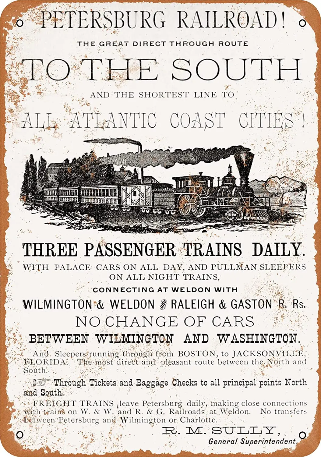 

WallColor 8*12 Metal Sign 884 Petersburg Railroad Virginia Vintage Look