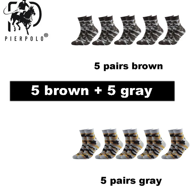 5 brown 5 gray PIER POLO мужские модные армейские уличные осенние и зимние теплые хлопковые носки дезодорированные и антибактериальные Meias новые size38-44 - Цвет: 5 brown 5 gray