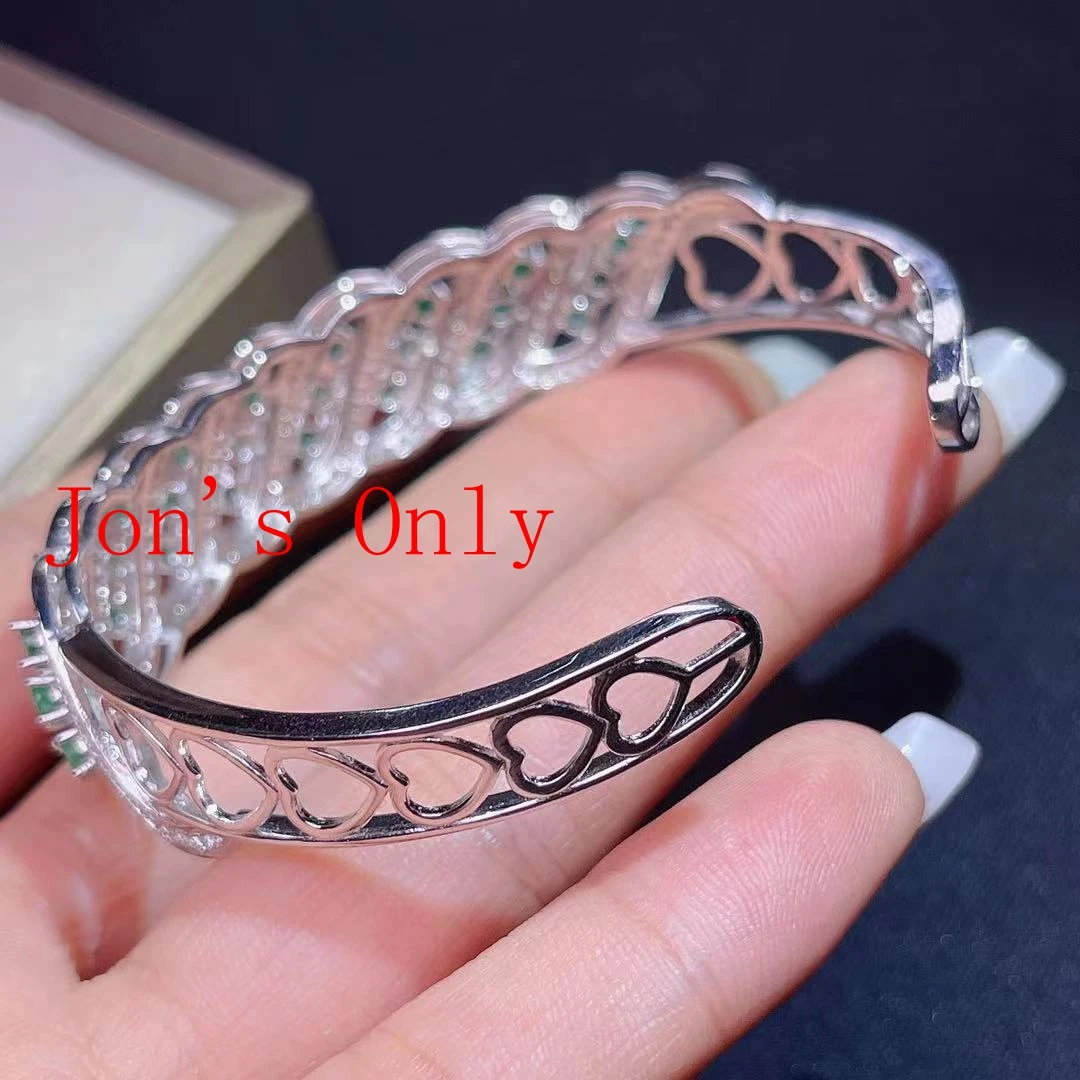 売る 古典的なスパイラルスタイル天然エメラルドブレスレット女性925スターリングシルバージュエリーシルバーバングル女の子の誕生日プレゼントオープンサイズ