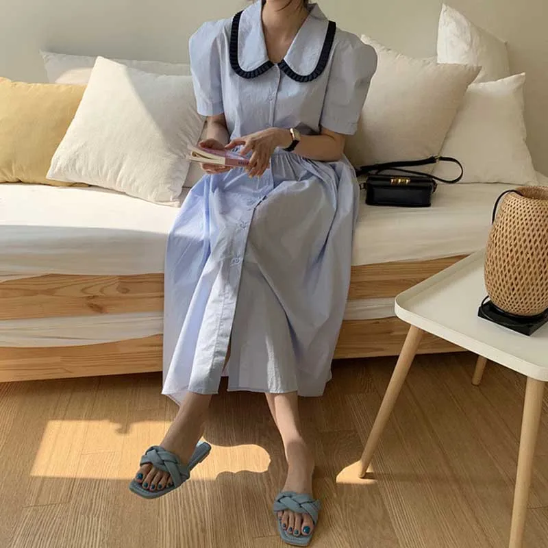 

Elegant French Female Single-Breasted Dress Korean Party Holiday Office Dresses 2021 One-Piece Summer Women'S Fashion Dress New