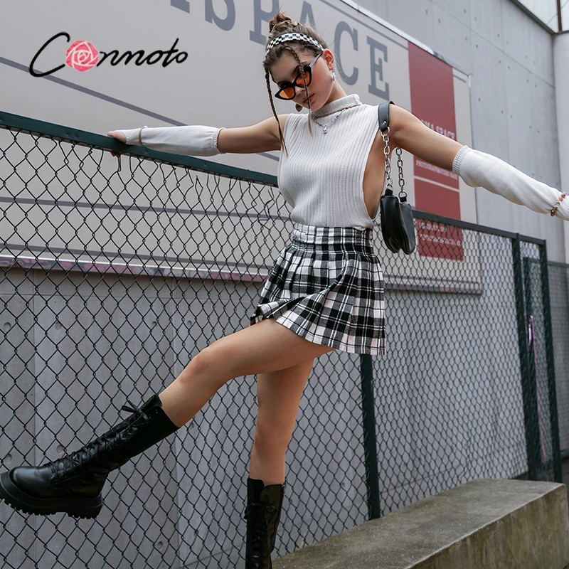 Модные плиссированные юбки Conmoto Y2K в клетку для девочек милые мини-юбки с высокой