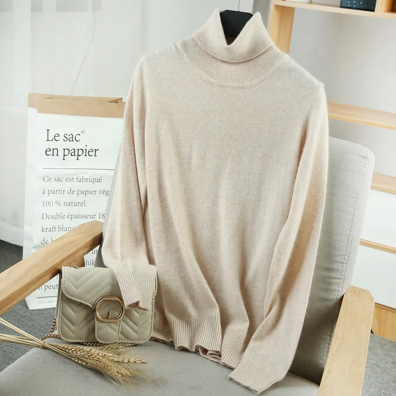 Женский свитер из ангорской шерсти черный вязаный пуловер с высоким воротником