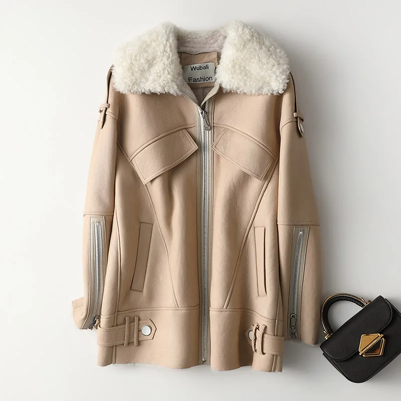 Пальто из натурального меха Женская куртка натуральной кожи осенне-зимнее