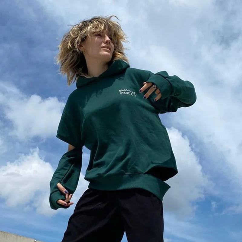 

Женская демисезонная толстовка с капюшоном и надписью, пуловер с длинными рукавами и вырезами, свитшот для девочек