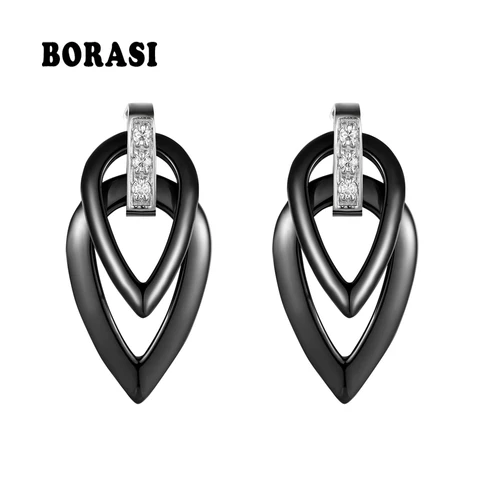 Женские керамические серьги-капельки, черные и белые винтажные геометрические серьги в богемном стиле, ювелирные изделия