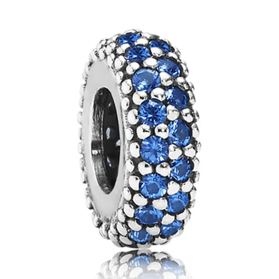 

Подлинный шарм из серебра S925 с синим фианитом, Вдохновляющие разделительные бусины для женщин, браслет, ювелирные изделия для рукоделия