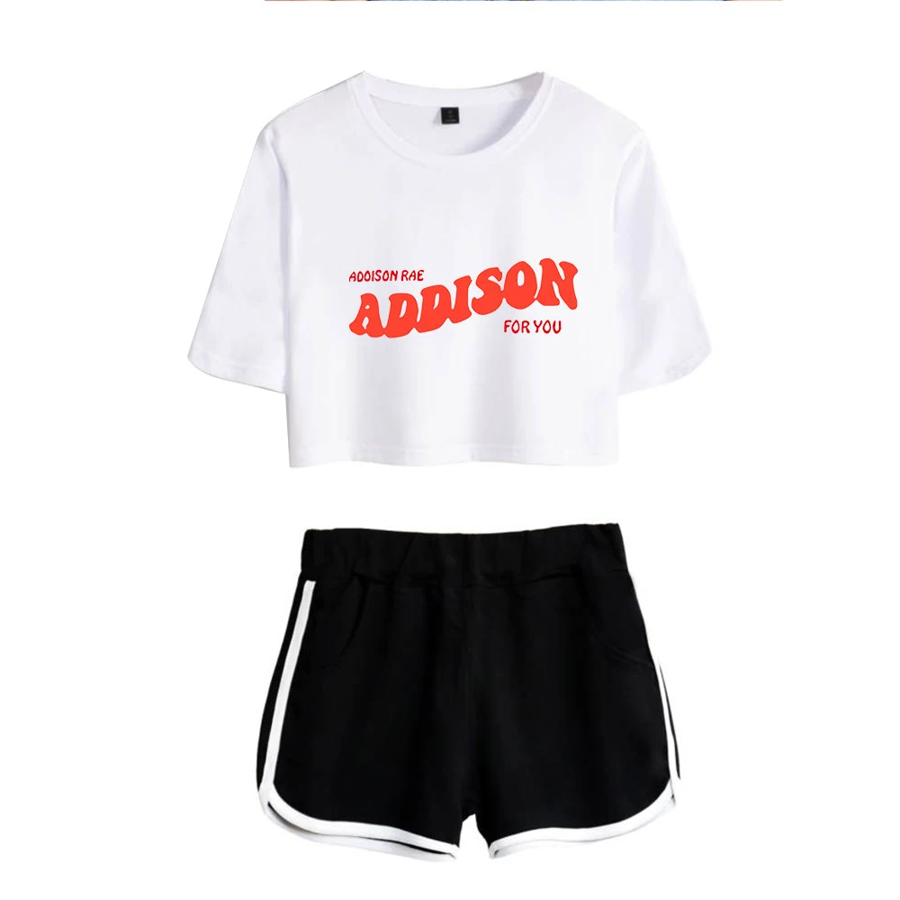 

Addison Rae Merch Two-piece Tracksuit Girls Women's Comfy Shorts Set Sexy Black Pink White Letter Printed