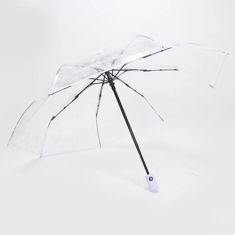 

Transparent Women Umbrella Rain Windproof Automatic Adults Umbrellas Outdoor Three Folding Weeding Paraguas Rain Gear EB5YS