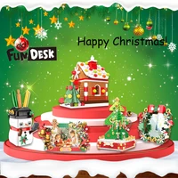 new moc christmas desktop gingerbread house decoration bricks photo frame mirror santa claus sets building block kids toys gifts